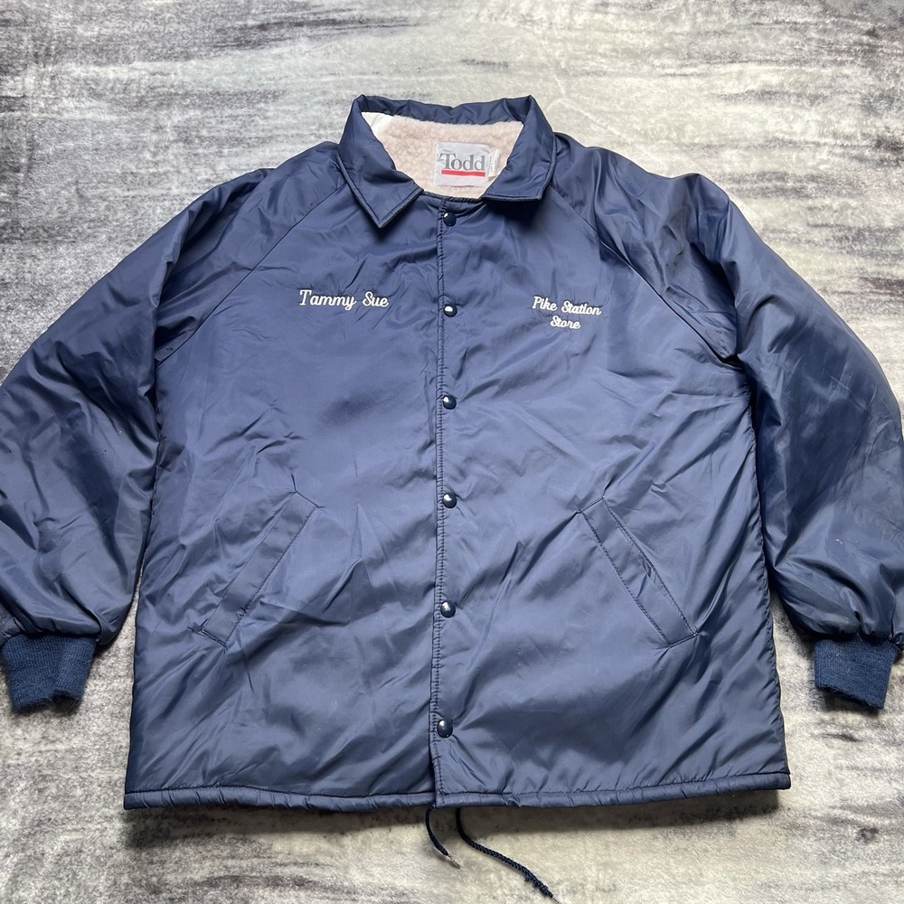 Vintage 80s Todd Uniform USA Sherpa Lined Snap Coach Jacket Pike Navy Size Large